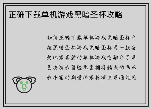 正确下载单机游戏黑暗圣杯攻略
